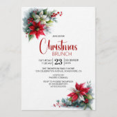 Watercolor Poinsettia Christmas Brunch Einladung (Vorderseite)