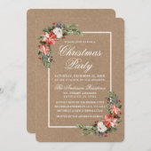Watercolor Poinsettia Christmas Party Kraft Einladung (Vorne/Hinten)