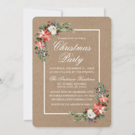 Watercolor Poinsettia Christmas Party Kraft Einladung