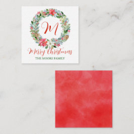 Watercolor Poinsettia Christmas Wreath Monogram Mitteilungskarte