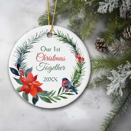 Watercolor Poinsettia Erstes Weihnachtsfest Keramik Ornament