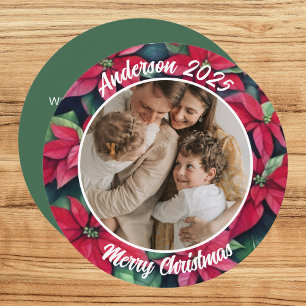 Watercolor Poinsettia Familie Weihnachten Runde