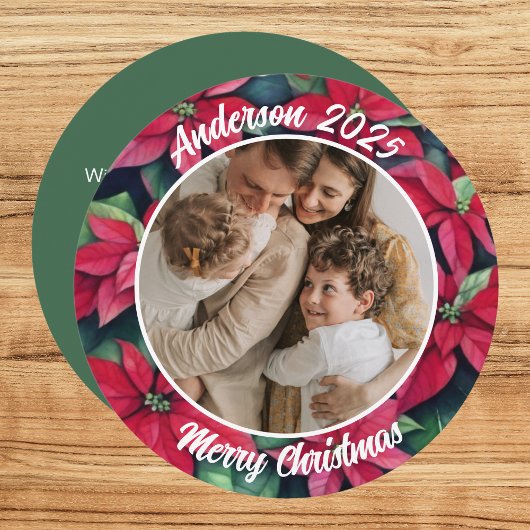 Watercolor Poinsettia Familie Weihnachten Runde