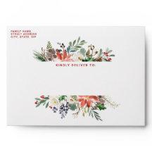 Watercolor Poinsettia Floral Christmas Envelope