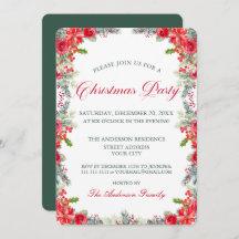 Watercolor Poinsettia Floral Christmas Party