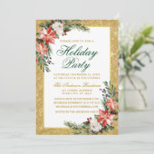 Watercolor Poinsettia Glitzer Einladung (Stehend Vorderseite)