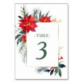 Watercolor Poinsettia Gold Frame Weihnachtsfeier Tischnummer (Rückseite)