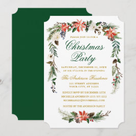 Watercolor Poinsettia Gold Green Christmas Party Einladung