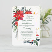 Watercolor Poinsettia Gold Rahmen Weihnachten Einladung (Stehend Vorderseite)
