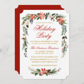 Watercolor Poinsettia Gold Red Holiday Party Einladung (Vorne/Hinten)