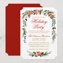 Watercolor Poinsettia Gold Red Holiday Party Einladung
