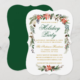 Watercolor Poinsettia Green Gold Holiday Party Einladung