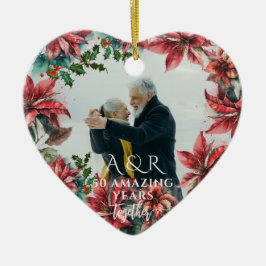 Watercolor Poinsettia Hochzeitstag 2 Foto Keramik Ornament