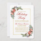 Watercolor Poinsettia Holiday Party Gold Rot Einladung (Vorderseite)