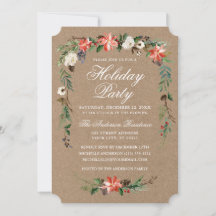 Watercolor Poinsettia Kraft Feiertag Party