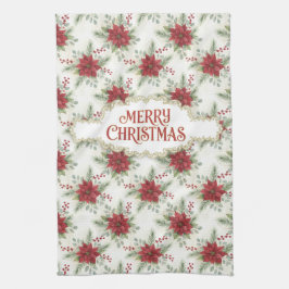 Watercolor Poinsettia Merry Christmas Geschirrtuch