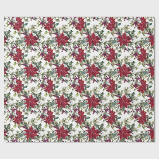 Watercolor Poinsettia Pattern Geschenkpapier (Flach)