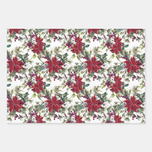 Watercolor Poinsettia Pattern Geschenkpapier Set (Vorderseite 2)