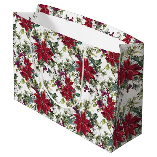 Watercolor Poinsettia Pattern  Große Geschenktüte (Rückseite Schrägansicht)