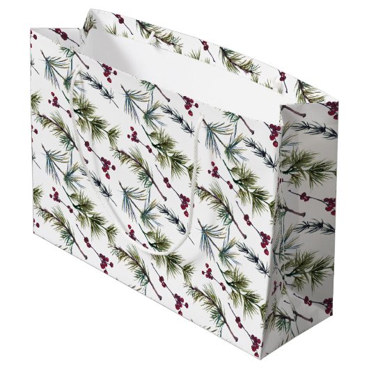 Watercolor Poinsettia Pattern  Große Geschenktüte (Rückseite Schrägansicht)