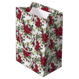 Watercolor Poinsettia Pattern Mittlere Geschenktüte