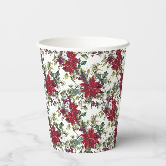 Watercolor Poinsettia Pattern  Pappbecher (Rückseite)