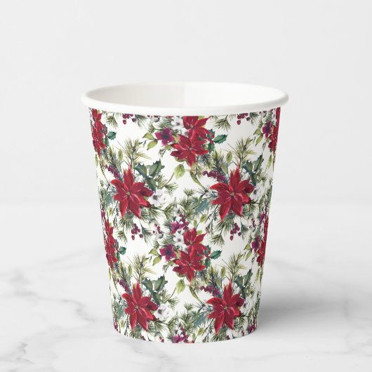 Watercolor Poinsettia Pattern  Pappbecher (Links)