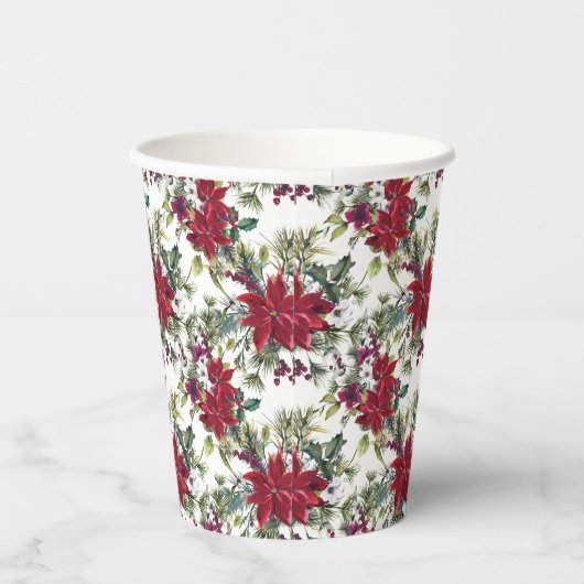 Watercolor Poinsettia Pattern Pappbecher (Rechts)
