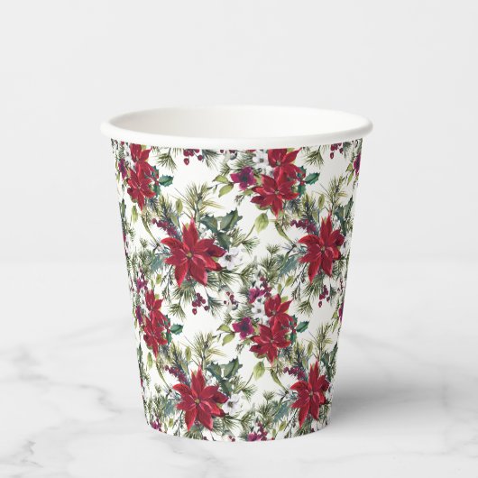 Watercolor Poinsettia Pattern  Pappbecher (Vorderseite)