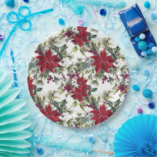 Watercolor Poinsettia Pattern  Pappteller (Party)