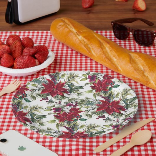 Watercolor Poinsettia Pattern Pappteller (Picknick)