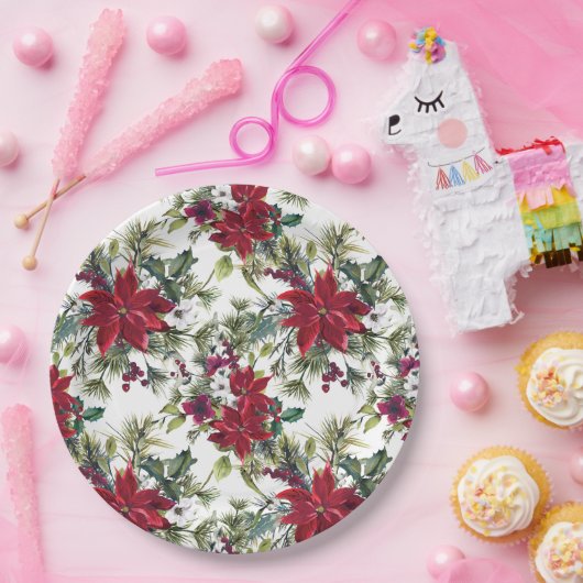 Watercolor Poinsettia Pattern  Pappteller (Party)