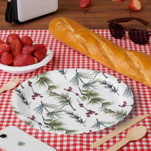 Watercolor Poinsettia Pattern  Pappteller (Picknick)