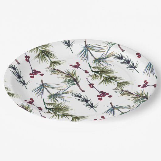 Watercolor Poinsettia Pattern Pappteller (Schrägansicht)