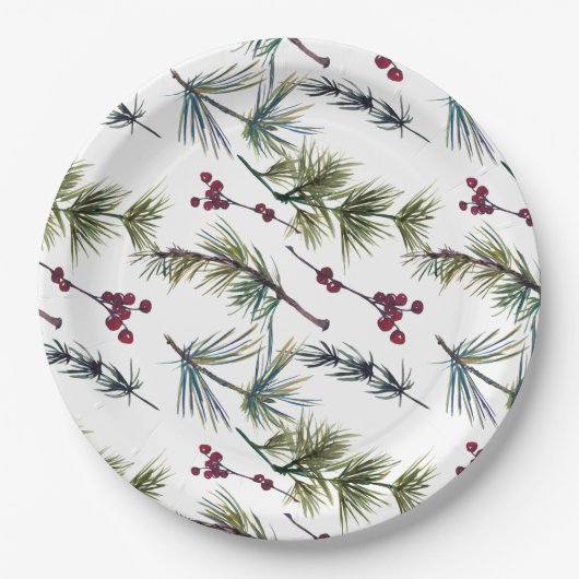 Watercolor Poinsettia Pattern Pappteller (Vorderseite)