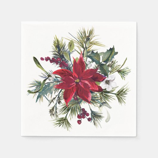 Watercolor Poinsettia Pattern Serviette (Vorderseite)