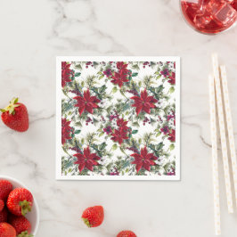 Watercolor Poinsettia Pattern Serviette