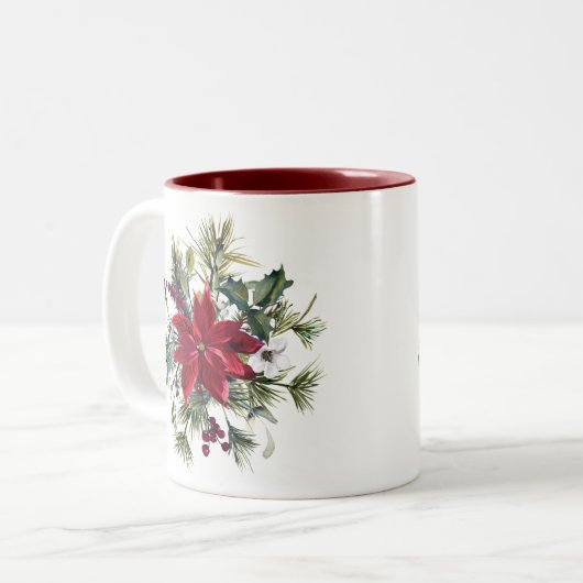 Watercolor Poinsettia Pattern Zweifarbige Tasse (Vorderseite Links)