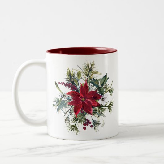 Watercolor Poinsettia Pattern Zweifarbige Tasse (Links)