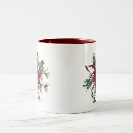 Watercolor Poinsettia Pattern Zweifarbige Tasse (Mittel)