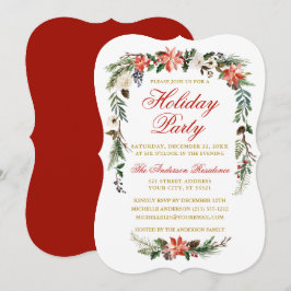 Watercolor Poinsettia Red Gold Holiday Party Einladung