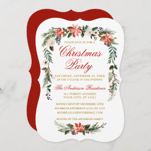 Watercolor Poinsettia Red Gold Weihnachtsfest Part Einladung