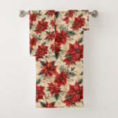 Watercolor Poinsettia Tablecloth Rustic Christmas Badhandtuch Set (Insitu)
