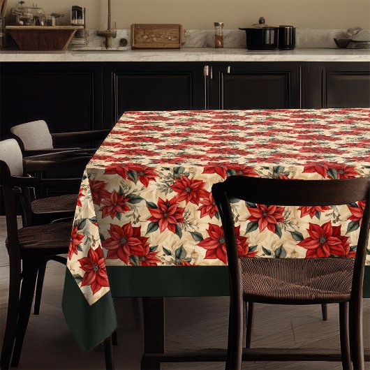 Watercolor Poinsettia Tablecloth Rustic Christmas Tischdecke