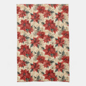 Watercolor Poinsettia Towel Rustic Christmas Style Geschirrtuch (Vertikal)