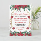 Watercolor Poinsettia Wedding Save the Date Einladung (Stehend Vorderseite)