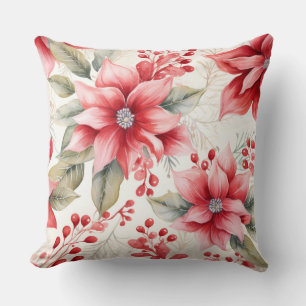 Watercolor Poinsettia Weihnachtsbaum Kissen