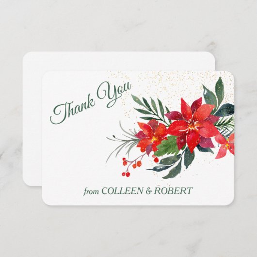 Watercolor Poinsettia Weihnachtsfeier Dankeskarte (Vorne/Hinten)