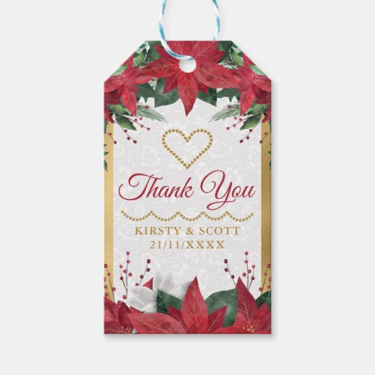Watercolor Poinsettia Weihnachtsfeier Geschenkanhänger (Vorderseite)