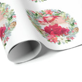 Watercolor Poinsettia Weihnachtskranz-Foto Geschenkpapier (Rolleneckpunkt)